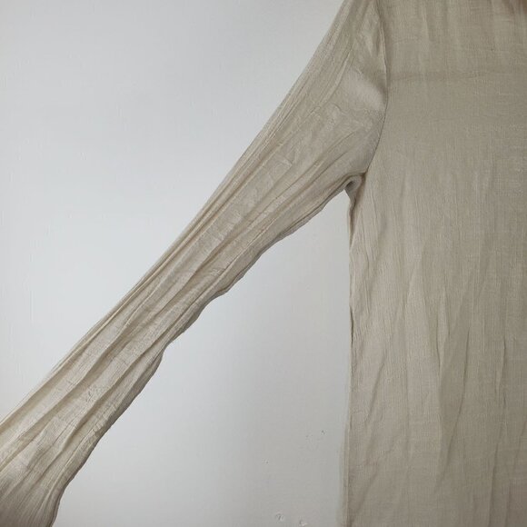 PrettyLittleThing Shirt Womens 0 Gauzy Oatmeal Button up Blouse Tunic Coastal - Picture 5 of 7